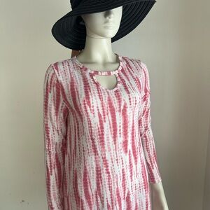 angels Pink and White Tie-Dye Long Sleeve tunic short Dress S